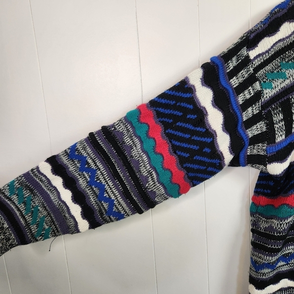 Vintage 3D Knit Coogi Style 90s Neon Knit Sweater Mens Streetwear Hip Hop retro - Picture 3 of 11